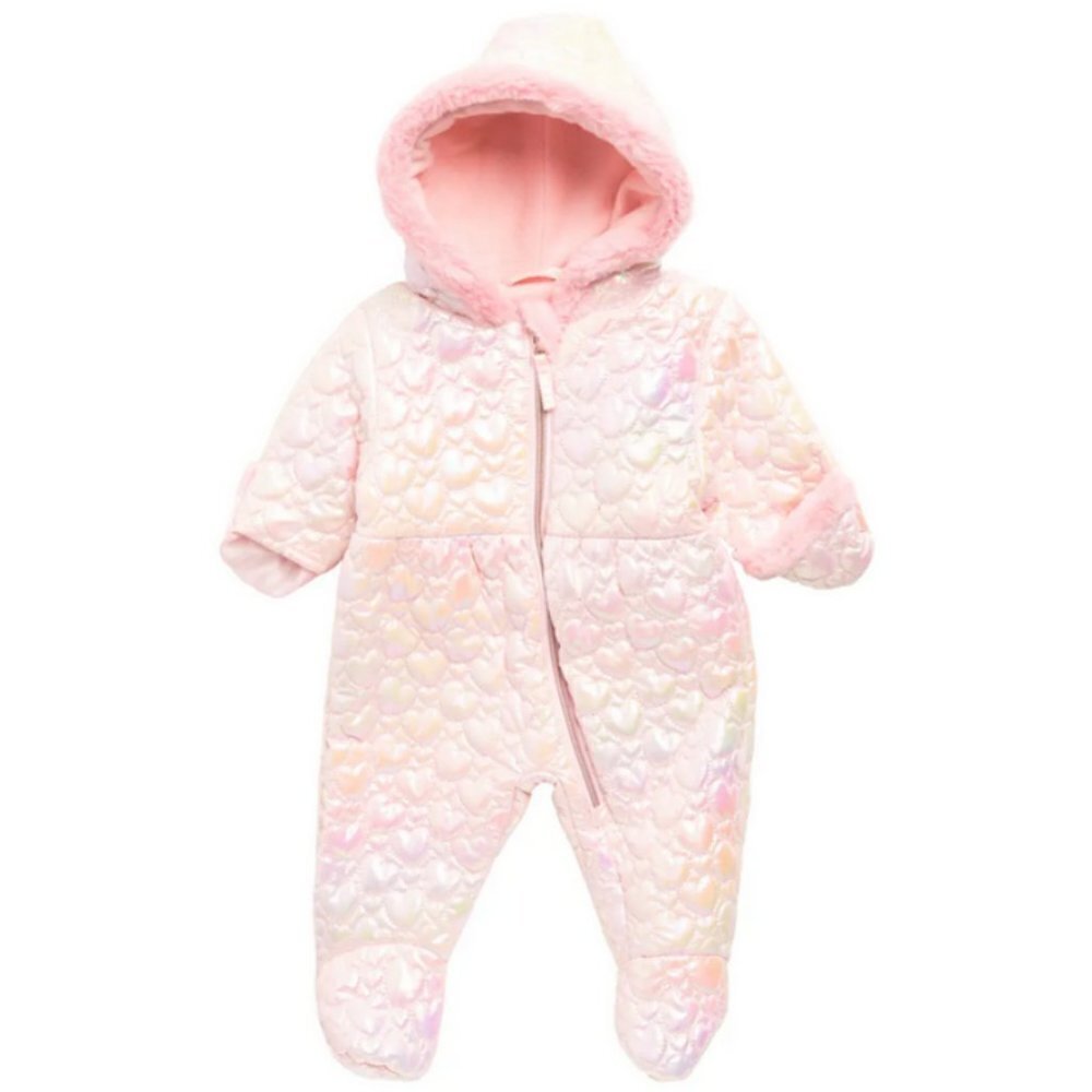 💕ROTHSCHILD Faux Fur Trimmed Quilted Heart Pram Blush Iridescent 3/6 Months NWT